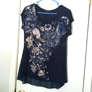 B.L.E.U. Navy Tunic Top Scoop Neck Stud Embellished Cap Sleeve sz PS